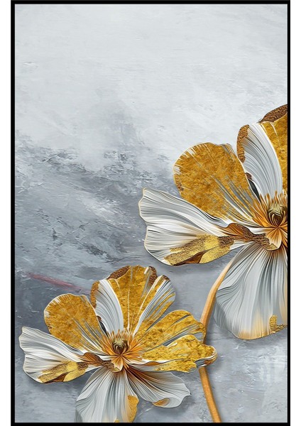 |gold-Gri Çiçek Kombini Iı |temperli Çerçeveli Cam Tablo 2li Dikey modelleri