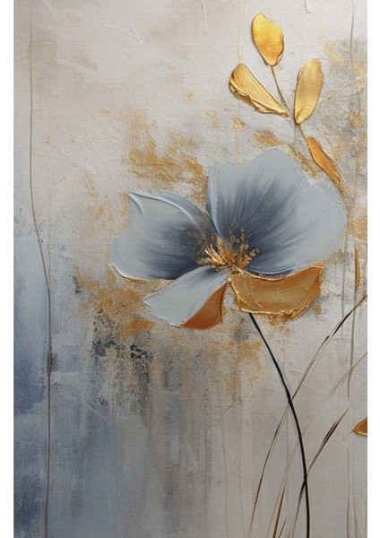 |gri-Gold Soft Çiçek Yaprak Kombini 01|temperli Çerçeveli Cam Tablo 2li Dikey modelleri