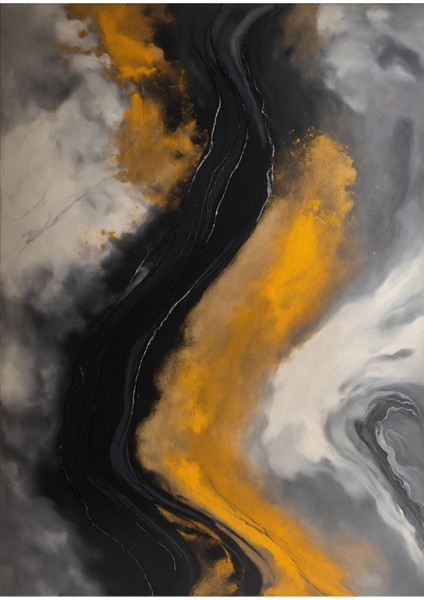 |sarı-Gri-Siyah Soyut Desenli Kombin|temperli Çerçeveli Cam Tablo 2li Dikey modelleri