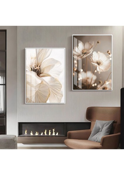 |özel Soft Çiçek Yaprak Kombini 2 Yeni|çerçeveli Cam Tablo 2li Dikey