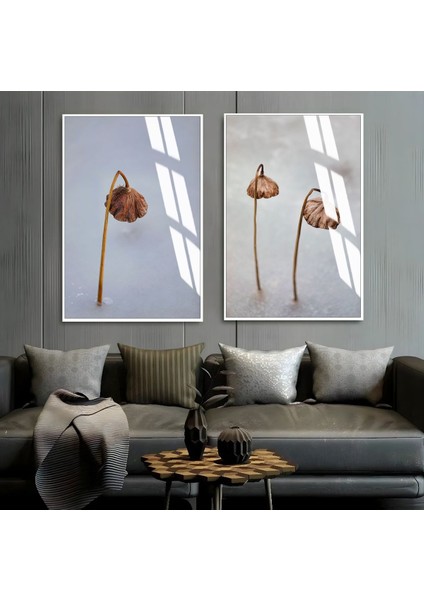 |kahverengi Gri Bitki Kombini 01 |çerçeveli Cam Tablo 2li Dikey