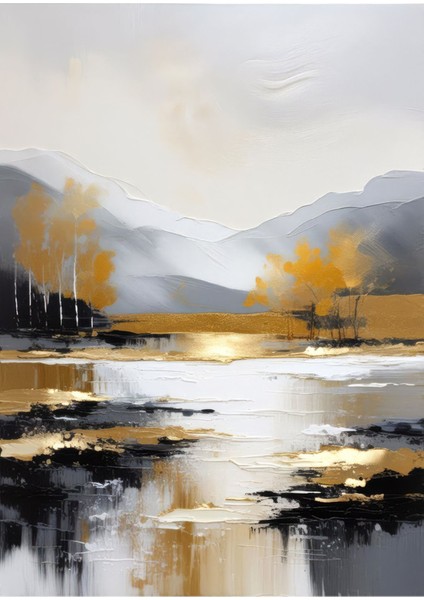 |gold-Gri Göl Manzara Kombini |temperli Çerçeveli Cam Tablo 2li Dikey fiyatları