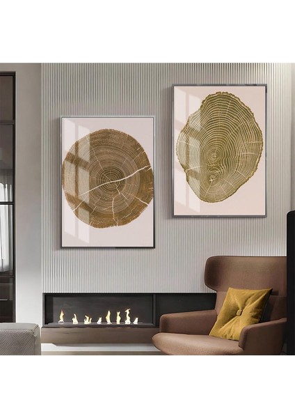 |yeşil-Krem Soyut Şekiller Kombin 1 |çerçeveli Cam Tablo 2li Dikey