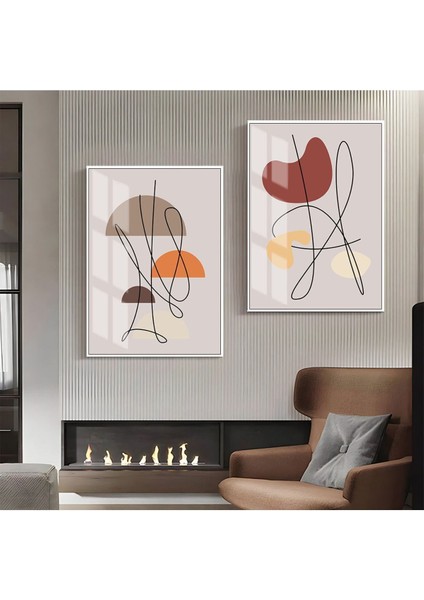 |gri-Turuncu Soyut Kombini 01 |çerçeveli Cam Tablo 2li Dikey