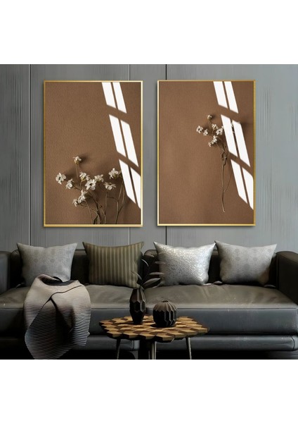 |bej Renk Çiçek Kombini 03 |çerçeveli Cam Tablo 2li Dikey