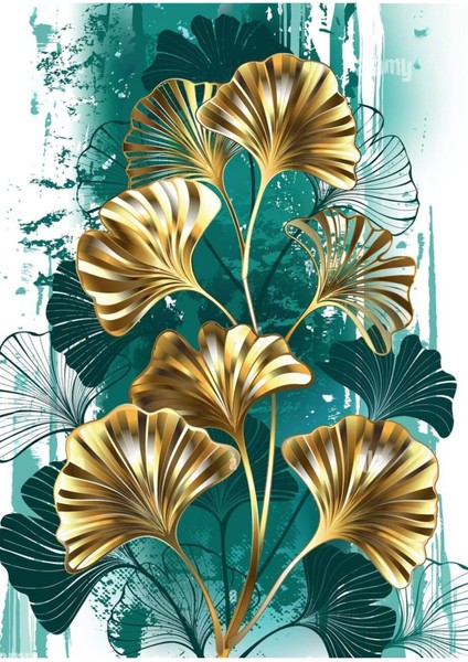 |yeşil-Gold Kuş&yaprak Kombini 01 |çerçeveli Cam Tablo 2li Dikey modelleri