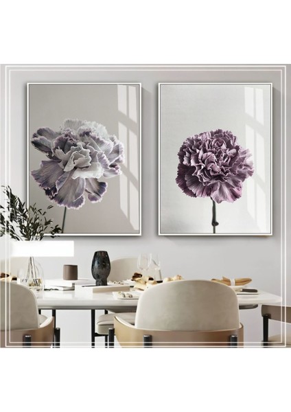 |gri-Mor Çiçek Kombini 01 |çerçeveli Cam Tablo 2li Dikey