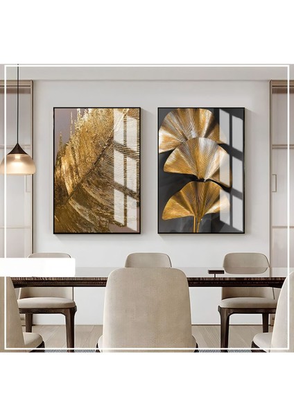 |özel Soft Çiçek Yaprak Kombini 3 Yeni|çerçeveli Cam Tablo 2li Dikey