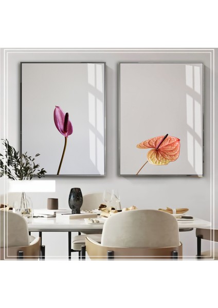 |turuncu-Mor Renk Çiçek Kombini Yeni|çerçeveli Cam Tablo 2li Dikey