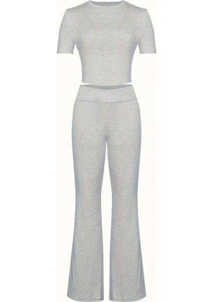 Kadın Kısa Kollu Bisiklet Yaka Alt Ispanyol Paça Viskon Ikili Takım modelleri