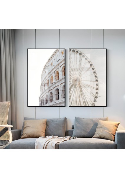 |dönme Dolap ve Antik Yapı Kombini 1 |çerçeveli Cam Tablo 2li Dikey