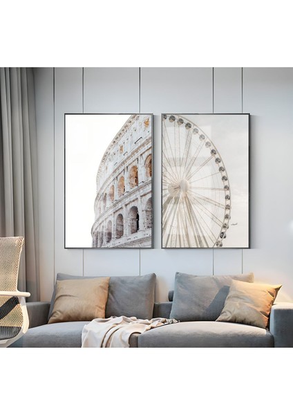 |dönme Dolap ve Antik Yapı Kombini 1 |çerçeveli Cam Tablo 2li Dikey