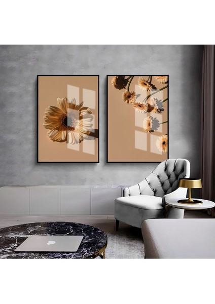 |krizantem Çiçeği Kombini 01 |çerçeveli Cam Tablo 2li Dikey