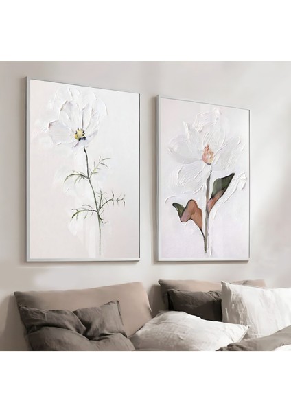 |h&soft Renk Çiçekler |çerçeveli Cam Tablo 2li Dikey