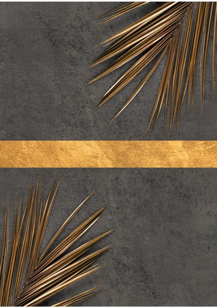 |sarı-Gri Palmiye Yaprağı Desenli Kombin 01 |çerçeveli Cam Tablo 2li Dikey modelleri