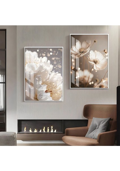 |özel Soft Çiçek Yaprak Kombini 3 Yeni|çerçeveli Cam Tablo 2li Dikey