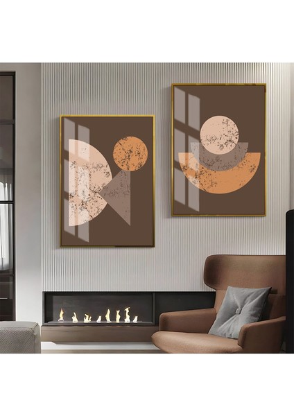 |kahverengi-Krem-Bej Soyut Kombini 1 |çerçeveli Cam Tablo 2li Dikey