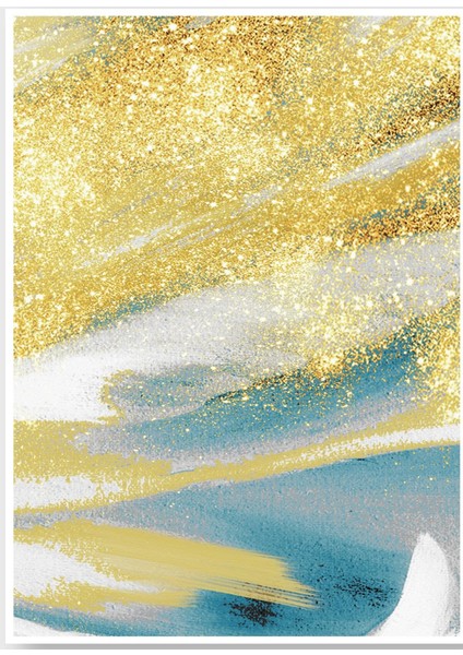 |gold-Turkuaz Minimal Soyut Çiçek Kombini |temperli Çerçeveli Cam Tablo 2li Dikey modelleri