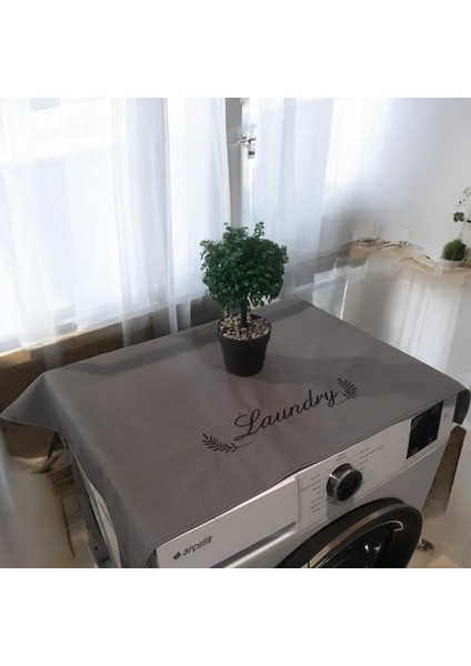 Nakışlı Sıvı Geçirmez Premium Çamaşır Makinesi Örtüsü (Siyah Nakış)