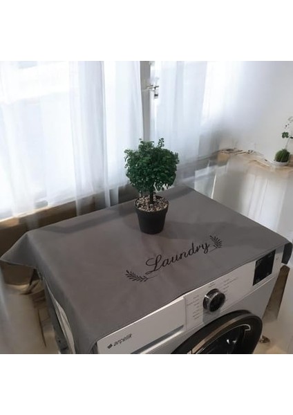 Nakışlı Sıvı Geçirmez Premium Çamaşır Makinesi Örtüsü (Siyah Nakış)