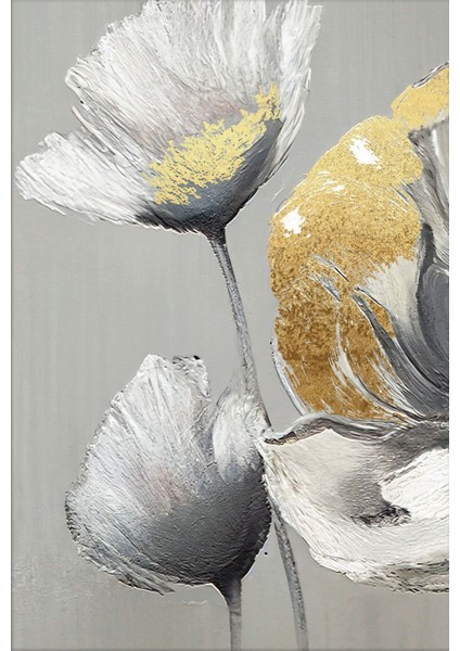 |gri-Gold Minimal Çiçek Kombini Iı |temperli Çerçeveli Cam Tablo 2li Dikey fiyatları