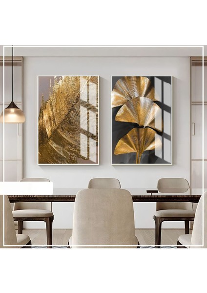 |özel Soft Çiçek Yaprak Kombini 3 Yeni|çerçeveli Cam Tablo 2li Dikey