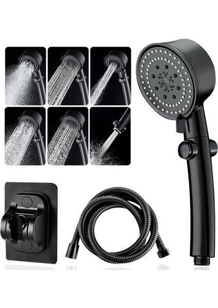 Elde Taşınabilir Duş Başlığı, Yüksek Basınçlı 6 Püskürtme Modu Duş Başlığı, Açma/kapama Duraklatma Anahtarlı, Çıkarılabilir Duş Başlıkları Hortumlu ve Ayarlanabilir Braketli