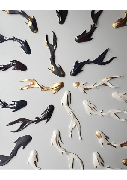 |gold-Siyah-Beyaz Balıklar Kombini 1 |çerçeveli Cam Tablo 2li Dikey fiyatları