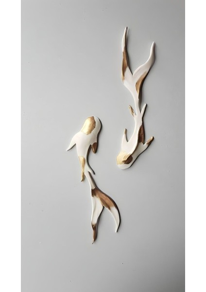 |gold-Siyah-Beyaz Balıklar Kombini 1 |çerçeveli Cam Tablo 2li Dikey modelleri