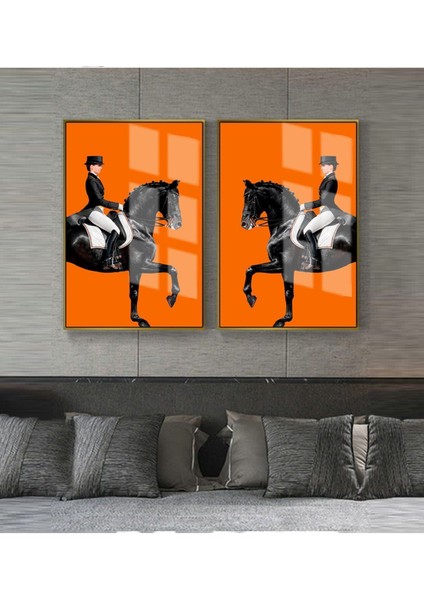 |siyah-Turuncu Kombini Kadın Jokey |çerçeveli Cam Tablo 2li Dikey