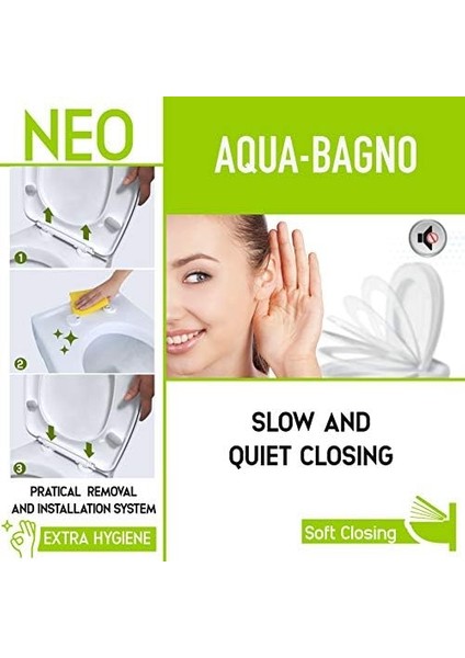 Bagno, Neo Klozet Kapağı, Beyaz, Yavaş Kapanan, Pp