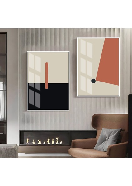 |gri-Pembe-Bej Soyut Abstract Kombin 03 |çerçeveli Cam Tablo 2li Dikey
