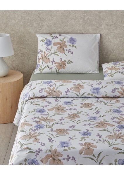 Rustic Blossom Pamuk Tek Kişilik Nevresim Takımı 160X220 cm Lila - Bej