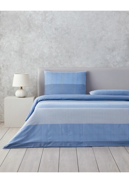 Modern Strip Kolay Ütülenir Çift Kişilik Nevresim Takımı 200 x 220 cm Mavi