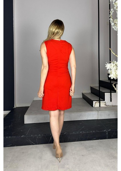 G0987 Drapeli Kolsuz Elbise Nar Çiçeği indirimleri