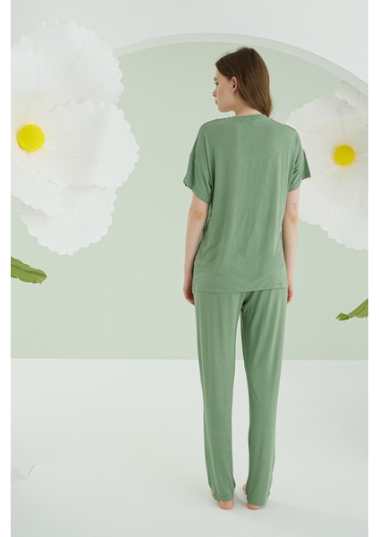 Yeşil Modal V Yaka Pijama Takımı modelleri