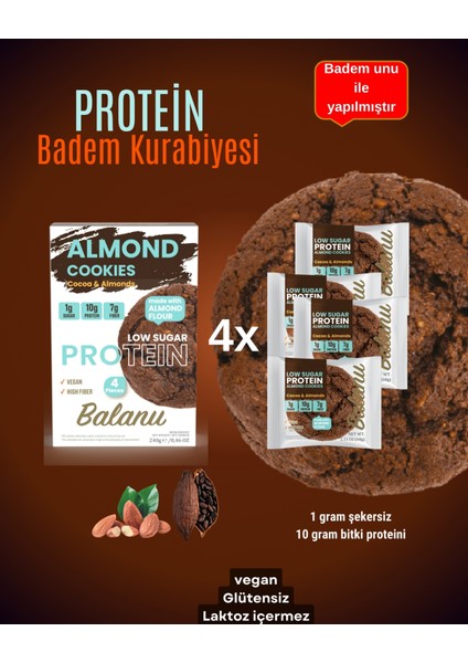 Kakaolu Proteinli Düşük Şekerli Badem Unu Kurabiyesi 60 gr