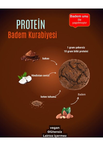 Kakaolu Proteinli Düşük Şekerli Badem Unu Kurabiyesi 60 gr