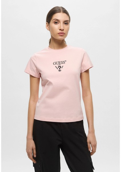 Kadın Pembe Önü Logolu T-Shirt