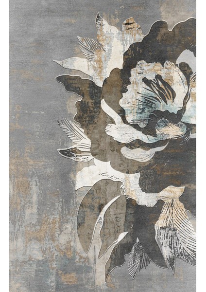 |gri-Krem Çiçekli Soft Kombin|temperli Çerçeveli Cam Tablo 2li Dikey modelleri