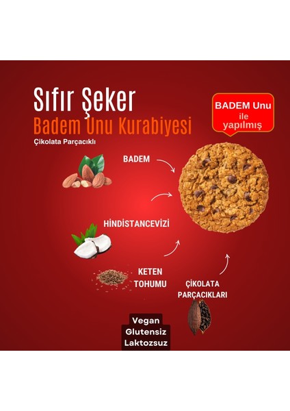 Damla Çikolatalı Şekersiz Badem Unu Kurabiyesi 50 gr