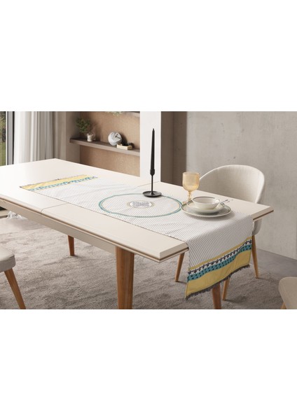 Şerit Püskül Detay Pamuk-Keten Runner 45 x 140 cm Krem-Hardal indirimleri
