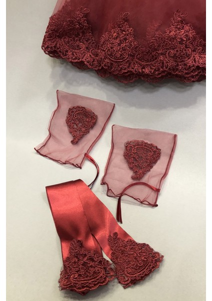 Bordo Gelin Duvağı Damat Örtüsü ve Takı Kurdele Seti modelleri