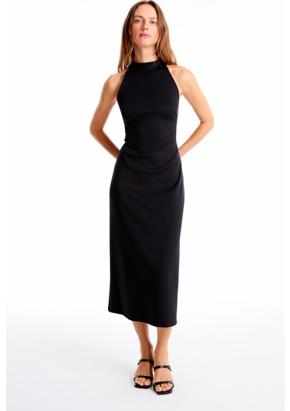 Siyah Danys Slim Fit Midi Boy Elbise