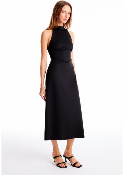 Siyah Danys Slim Fit Midi Boy Elbise