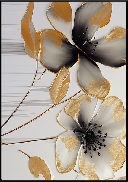 |gold-Gri Çiçekli Desen Kombini 01 |temperli Çerçeveli Cam Tablo 2li Dikey modelleri