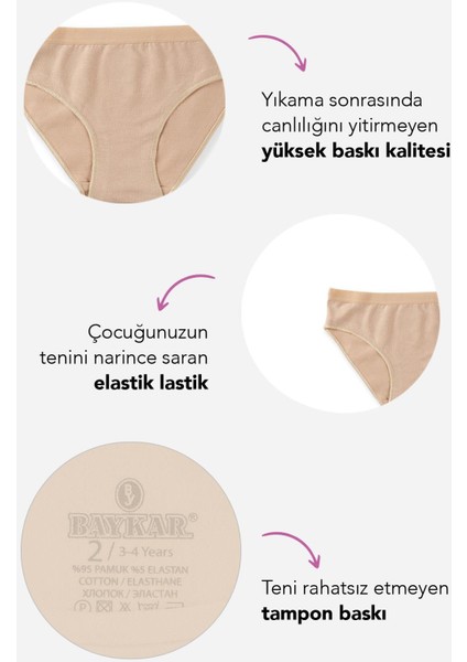 Genç Kız Çocuk Pamuklu Likralı Bikini Kesim Düz Basic Külot 6'lı Paket 5005 Ten Rengi
