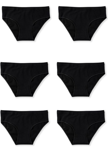 Genç Kız Çocuk Pamuklu Likralı Bikini Kesim Düz Basic Külot 6'lı Paket 5005 Siyah