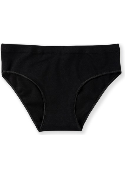 Genç Kız Çocuk Pamuklu Likralı Bikini Kesim Düz Basic Külot 6'lı Paket 5005 Siyah
