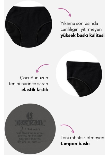 Genç Kız Çocuk Pamuklu Likralı Bikini Kesim Düz Basic Külot 6'lı Paket 5005 Siyah